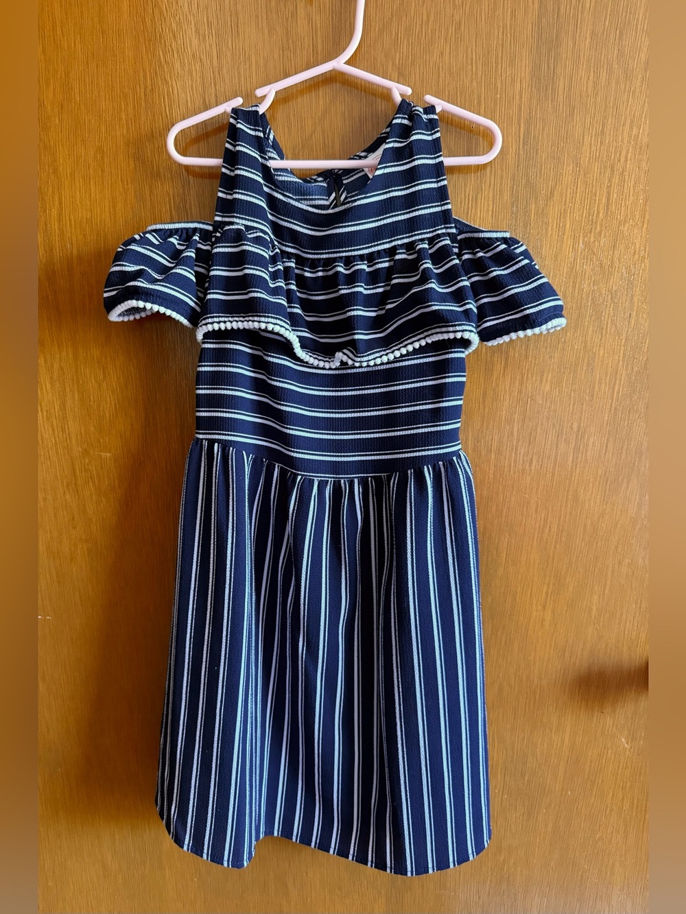 Wonder Nation Girls 7/8 Navy White Striped Dress Short Sleeve Knee Length